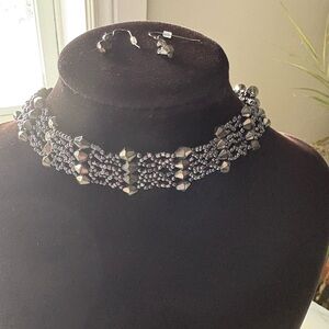 Avon Vintage Gunmetal Silver Beaded Choker and Earrings Dark Gothic NIB